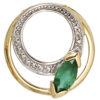 Anhänger rund 585 Gold Gelbgold 2 Diamanten 0,01ct. 1 Smaragd grün Goldanhänger