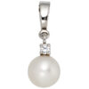 Anhänger 585 Gold Weißgold 1 Süßwasser Perle 1 Diamant Perlenanhänger
