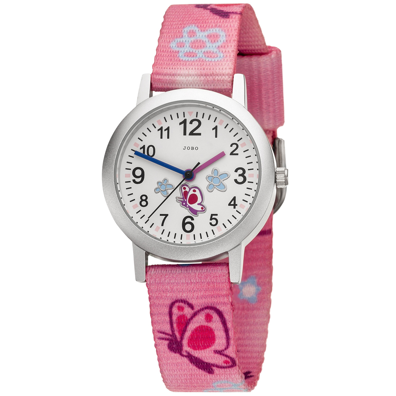 Aluminium Analog Kinderuhr Armbanduhr pink Kinder JOBO Quarz rosa Schmetterling
