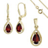 Schmuck-Set 333 Gold Gelbgold 3 Granate rot Ohrringe und Kette 45 cm