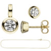 Schmuck-Set 333 Gold Gelbgold 3 Zirkonia Ohrstecker und Kette 45 cm – Bild 2